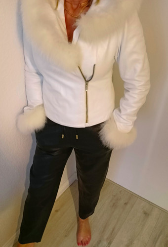 Leder jacke perlmutt - jacke, weiß