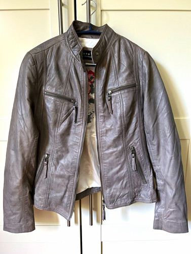 Damen lederjacke prato grau - damen,