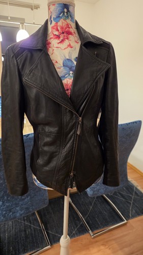 Damen lederjacke schwarz - lederjacke, 36
