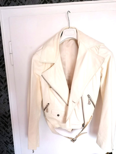 Weiße damen lederjacke